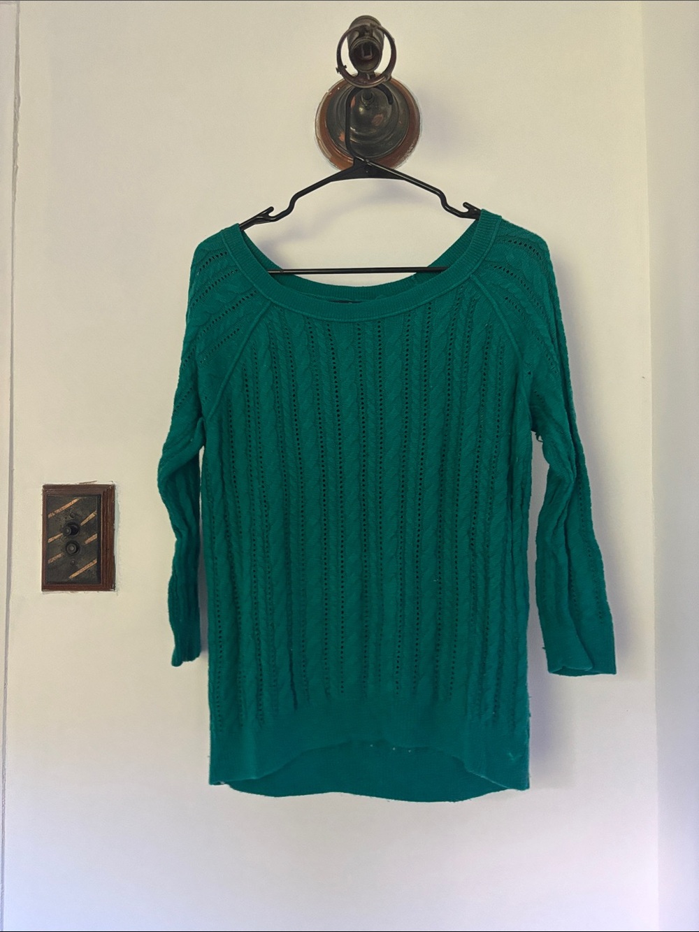 American Eagle Outfitters Teal Cable Knit Scoop Neck Sweater